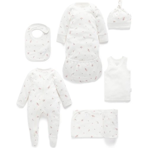 Newborn Hospital Gift Pack 6 Piece Vanilla Blossom Pack - Purebaby Mixed Apparel Set | Maisonette