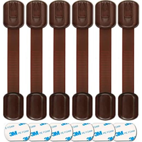 Baby Proofing Safety Cabinet Locks - Child Proof Latches for Drawer Cupboard Dresser Doors Closet Oven Refrigerator - Adjustable Childproof Straps by Oxlay - Brown - 6 Pack