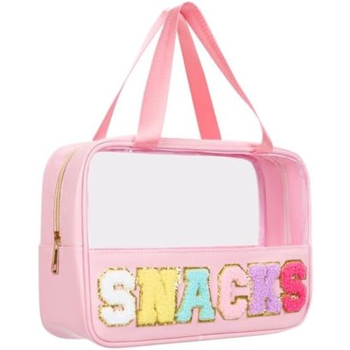 Snack Bag Clear Chenille Varsity Letter Zipper Pouch for Travel Preppy Cosmetic Bag Clear Cosmetic Bag Makeup Travel Bag for Women