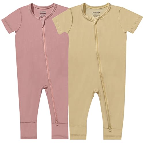 GUISBY Rayon Made from Bamboo Baby Pajamas, Summer Short Sleeve Footless Rompers, 2 Way Zipper Sleeper