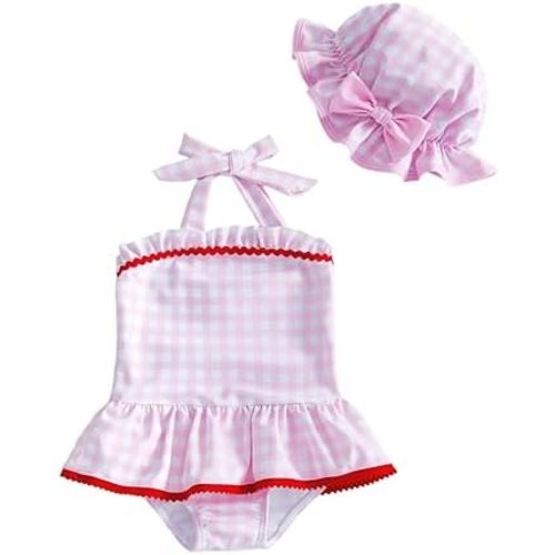 Yccutest Baby Girl Bathing Suit One Piece Swimsuit Toddler Girl Bikini Tankini Ruffle Plaid Halter Swimwear Baby Swim Suits