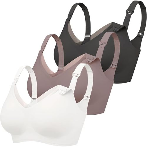 Gailife 3 Pack Nursing Bras for Breastfeeding Seamless V Neck Mesh Maternity Bra Comfort Pregnancy Sleep Bralette
