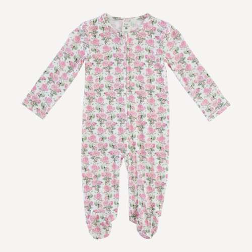 long sleeve zipper footie | climbing rose stripe | lenzing modal
