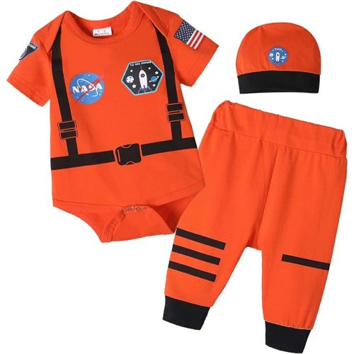 Newborn Infant Baby Boy Girl Costume Outfit Uniform Astronaut Chef Costume Toddler Police with Hat - 3-6 Months - Astronaut Short Orange