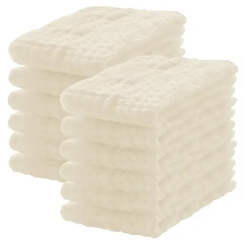 12 Pack Muslin Burp Cloths 100% Cotton Muslin Cloths Large 20''x10'' Extra Soft and Absorbent Baby Burping Cloth - Ivory