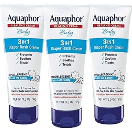 Aquaphor Baby Diaper Rash Cream, 3-in-1 Diaper Rash Relief, 3.5 Oz Tube, Pack of 3