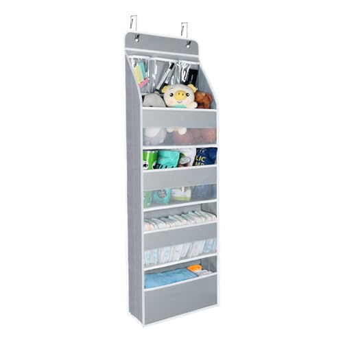 Univivi Door Hanging Organizer Nursery Closet Cabinet Baby Storage with 4 Large Pockets and 3 Small PVC Pockets for Cosmetics, Toys and Sundries (Grey)