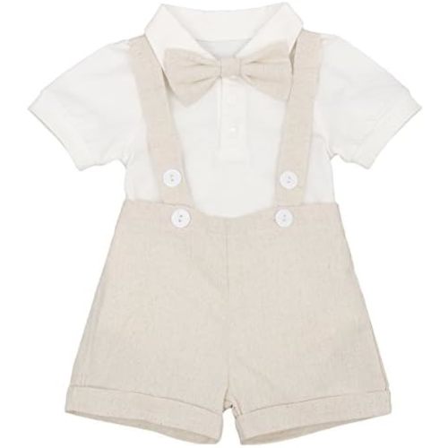 Baby Boys Formal Suit Gentleman Bowtie Romper Suspenders Shorts Wedding Tuxedo Outfit Cake Smash Christening Clothes