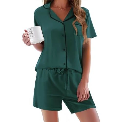 Ekouaer Pajamas Set for Women Short Sleeve Sleepwear Button Down Pjs Soft 2 Piece Lounge Sets