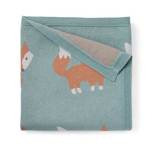 Elegant Baby Fox Cotton Stroller Blanket in Teal