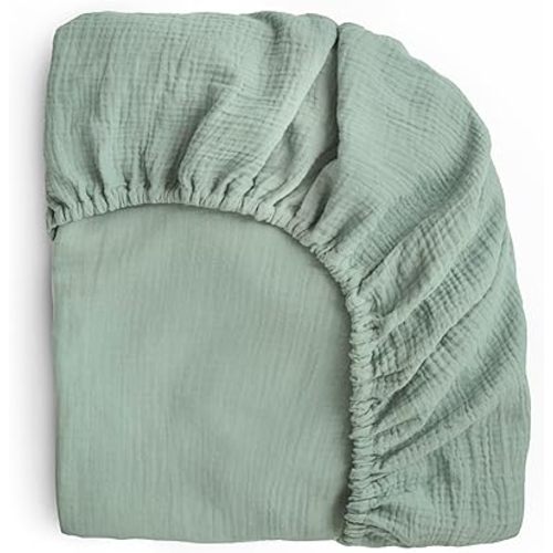 mushie Extra Soft Muslin Fitted Crib Sheet | 192 Thread Count | 28"x 52" (Roman Green)