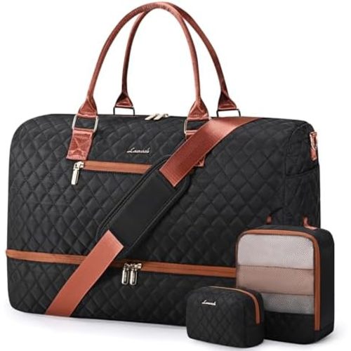 LOVEVOOK Travel Duffle Bag for Women, Weekender Overnight Bag with Shoe Compartment, Carry on Bag with Toiletry Bag, Gym Duffel Bag with Wet Pocket, Hospital Bags for Labor and Delivery 3 Pcs Set