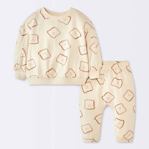 Baby Boys' 2pc Toast Graphic Modal French Terry Sweatshirt and Pants Set - Cloud Island™ Light Beige 0-3M