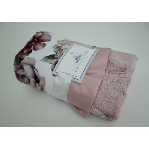 BABY BLANKET Pink Purple Peonies Peony Floral Plum Pink Minky Plush Rosewater Hide Minky Matte Rosewater Satin Trim - Crib Bedding, Nursery