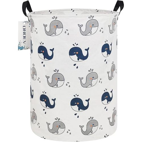 Round waterproof laundry basket、foldable storage basket、laundry Hampers with handle、gift basket,suitable for children's room and toy storage (whale)