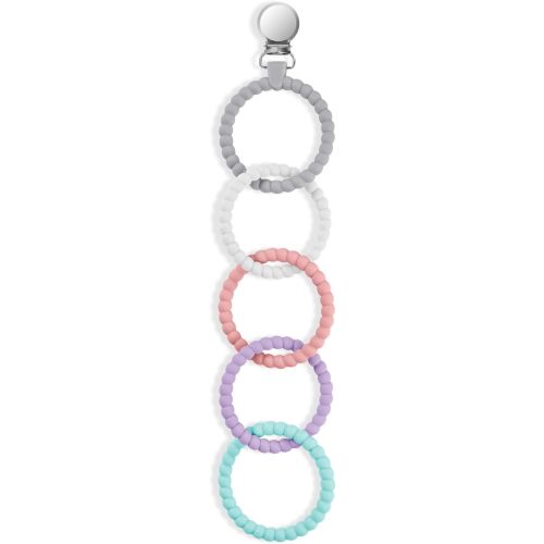 Silicone Baby Teether Links, Cutie Baby Teething Toys with Pacifier Clip, Multi Use Baby Teether Rings, Food Grade Silicone Attachable Teether Chew for Newborn Infant Baby Gift, Color-5