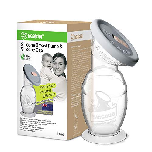 Haakaa Manual Breast Pump 5oz/150ml One-Piece Design with Upgrade Suction Base & Silicone Cap Made by Food Grade Silicone Milk Saver & Milk Catcher for Breastfeeding Moms