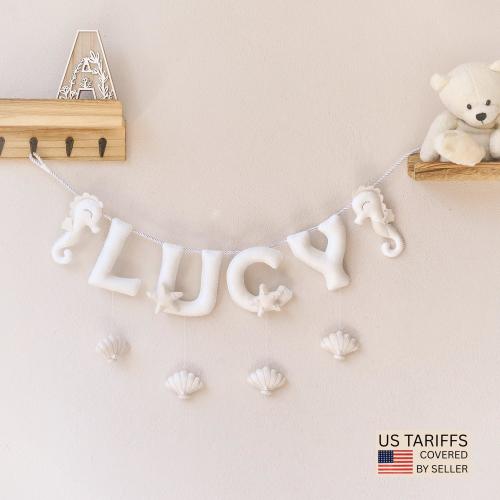 Felt Name Banner: Sea Horse Nursery Decor, Baby Name Sign