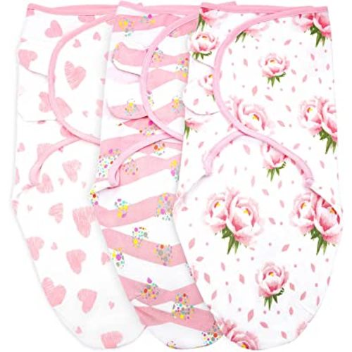 Baby Swaddle Blanket Boy Girl, 3 Pack Small-Medium Size Newborn Swaddles for 0-3 Month, Infant Adjustable Swaddling Sleep Sack, Pink Floral