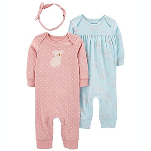 carter's® 3 Months 3-Piece Koala Jumpsuits and Headwrap Set in Pink/Mintcarter's®