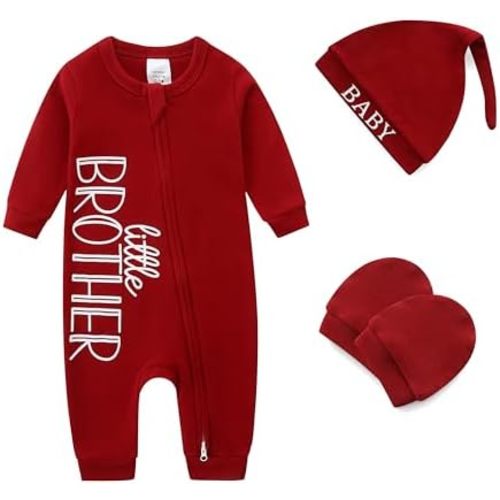 Babymine Newborn Boy Clothes Little Brother Newborn Outfit Cotton Baby Coming Home Outfits Footless Onesie Pajamas