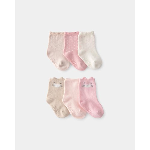 Baby Girl 6-Pack Cat Polka Dots Crew Socks | Carter's