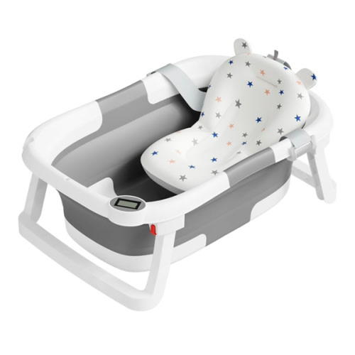 Collapsible Baby Bathtub,Baby Bath Tub with Soft Cushion & Thermometer,Baby Bathtub Newborn to Toddler 0-36 Months,Portable Travel Baby Tub