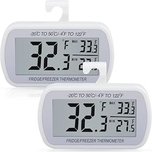 2 Pack Waterproof Digital Refrigerator Thermometer Large LCD, Freezer Room Thermometer with Magnetic Back, No Frills Easy to Read