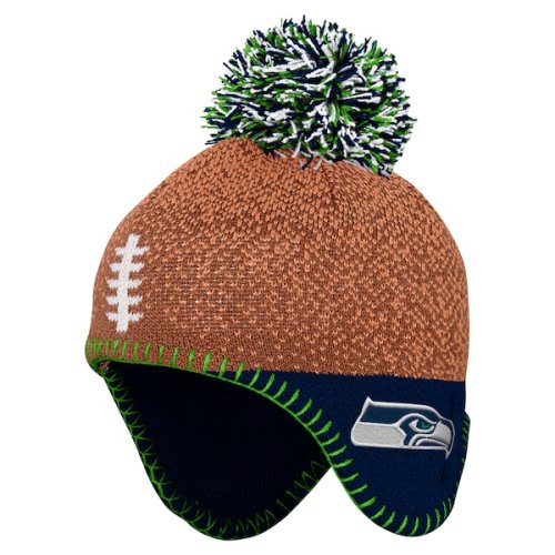 Infant Seattle Seahawks Brown Football Head Knit Hat with Pom