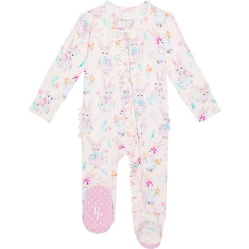 Clementine Bunny Print Fitted Footie Pajamas, 3-6M
