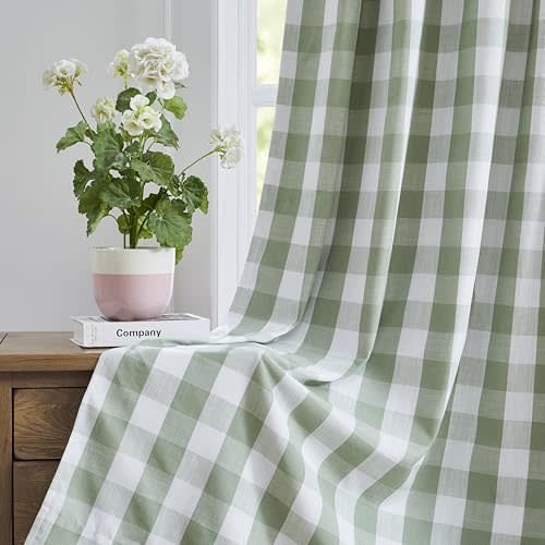 Bapawfish Short Farmhouse Buffalo Plaid Blackout Curtains with Liner,Sage Green Drapes for Bedroom Living Room,Energy Efficient Thermal Insulated Window Treatment,Rod Pocket Back Tabs,40" Wx63 Lx2