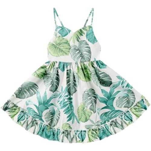 Toddler Vintage Floral Girls Dress Baby Backless Sundress Sleeveless Matching Outfits 5-6Y