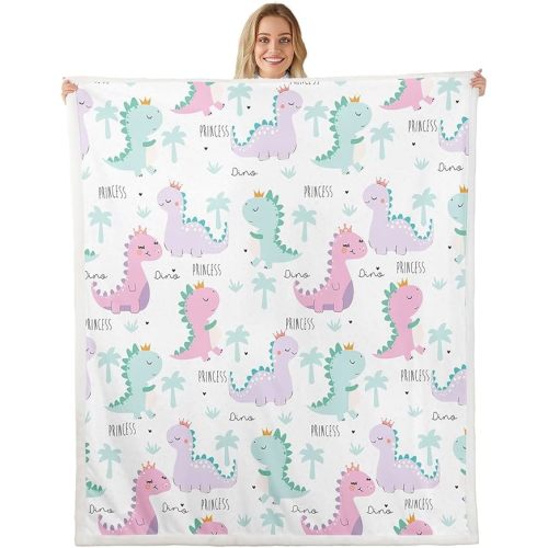 Erosebridal Dinosaur Blanket Throw Pink Purple Dinos Sherpa Blanket for Kids Girls Cartoon Fleece Blanket Series Lovely Cute Animals Fuzzy Blanket Child Room Decor Sofa Decor 30"x40"