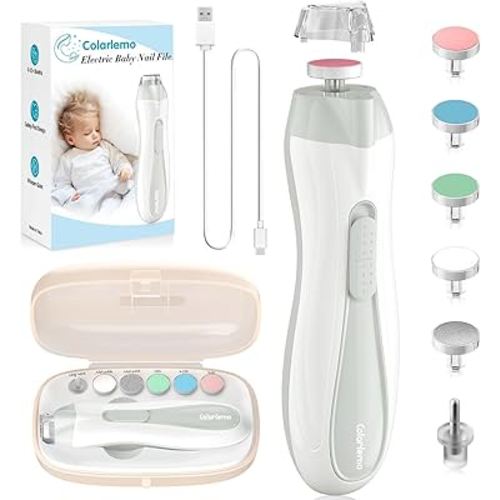 Rechargeable Baby Nail Trimmer Electric Baby Nail File, 15-in-1 Nail Clippers Filer Buffer Kit with Dust Cover LED Light for Newborn Infant Toddler Adult Toes Fingernails, Grey