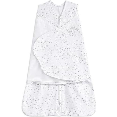 HALO 100% Cotton Sleepsack Swaddle, 3-Way Adjustable Wearable Blanket, TOG 1.5, Midnight Moons Grey, Small, 3-6 Months