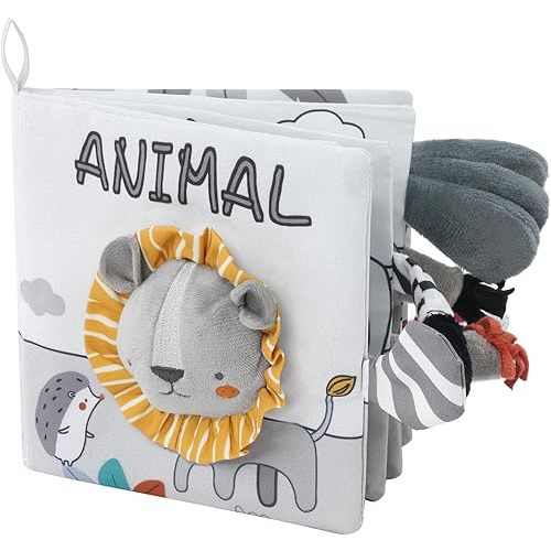 Vicloon Cloth Books - 3D Touch Feel High Contrast Baby Books, Soft Books with Crinkle for Infants & Toddlers (Lion)
