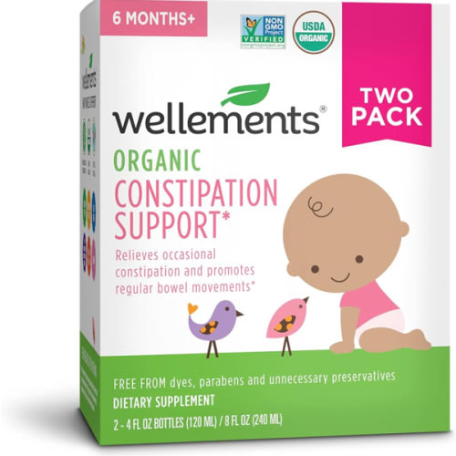 wellements Organic Baby Constipation Support Relieves Occasional Constipation for Infants & Toddlers, No Harsh Laxatives, USDA Certified Organic, 4 Fl Oz (Pack of 2), 6 Months +
