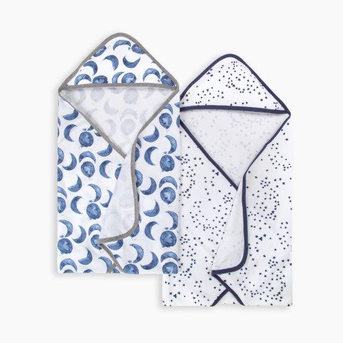 Burt's Bees Baby Organic Single-Ply Hooded Towel (2 Pack) - Hello Moon Blue