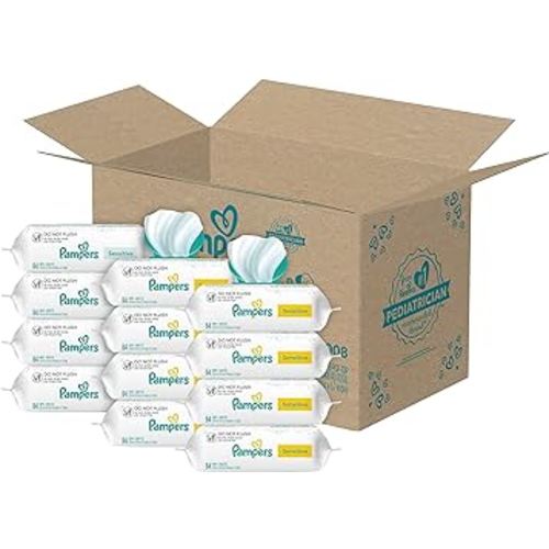 Pampers Sensitive Baby Wipes - Baby Wipes Combo • 84 Count (Pack of 12) • Water Based • Hypoallergenic and Unscented • Packaging May Vary