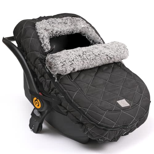 ACRABROS Car Seat Cover Baby: Winter Infant Carseat Canopy for Boy Girl Newborn, Zipper Peeping Window, Warm Cozy Cold Weather Waterproof Fitted, Black