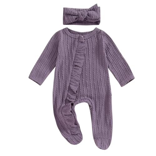 Ayalinggo Newborn Baby Girl Fall Winter Outfits Clothes Knit Jumpsuit Ruffle Romper Newborn Coming Home Outfit for Baby Girl