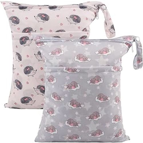 ALVABABY 2pcs Cloth Diaper Wet Dry Bags Waterproof Reusable with Two Zippered Pockets Travel Beach Pool Daycare Soiled Baby Items Yoga Gym Bag for Swimsuits or Wet Clothes LZD2324