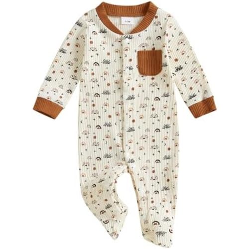 0-3 M Baby Boy Girl Clothes Color Block Footies Romper Bodysuit Jumpsuit Button Footed Coming Home Outfits