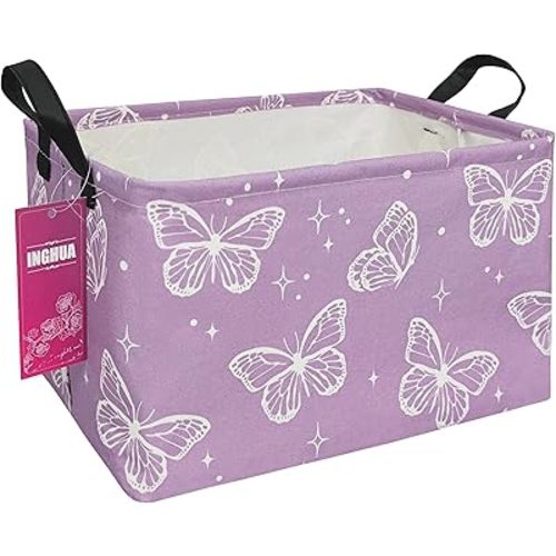 Rectangular Storage Basket Fabric Organizer Bin for Toys,Books,Clothes,Gifts,Pets-Perfect for Home,Office,Nursery,Dorm,Shelf(Rec-butterfly )