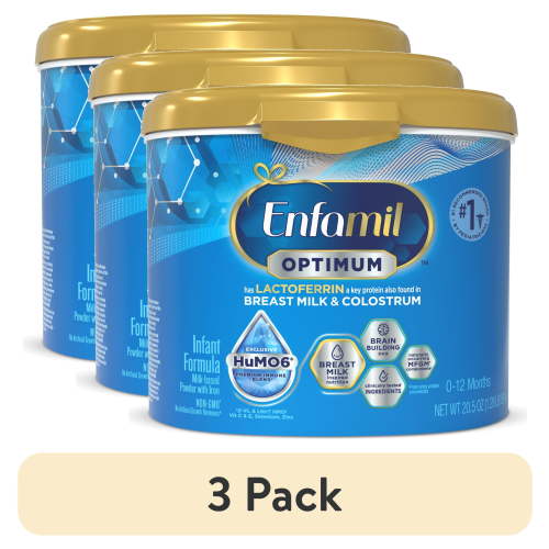 (3 pack) Enfamil Optimum Powder Baby Formula, Our Closest to Breast Milk, 20.5 oz Tub