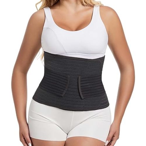 Reian Postpartum Belly Band Abdominal Binder for Post Surgery Recovery, Waist Compression Wrap for Tummy Tuck C-section Herina Support Belt for Women and Men (Black, One Size)