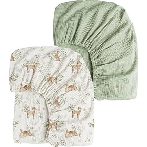 Konssy Muslin Crib Sheets 2 PCS, 100% Cotton Baby Crib Sheets for Standard Crib Mattress (28"x 52"), Soft and Breathable for Boys, Girls (Woodland,Sage)