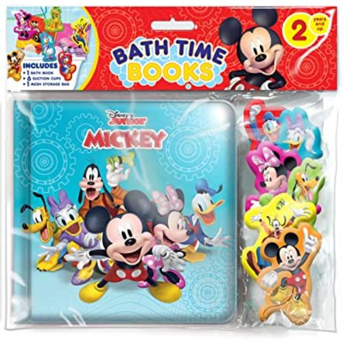 Disney Junior Mickey Bath Time Books - Activity Books for kids, Bath book, 6 Padded suction cups, 1 Mesh bag