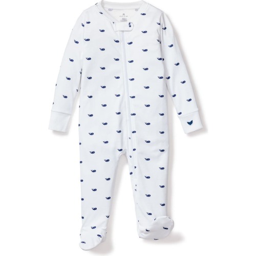Baby Whale Print Pima Cotton Footie, 3-6M, White