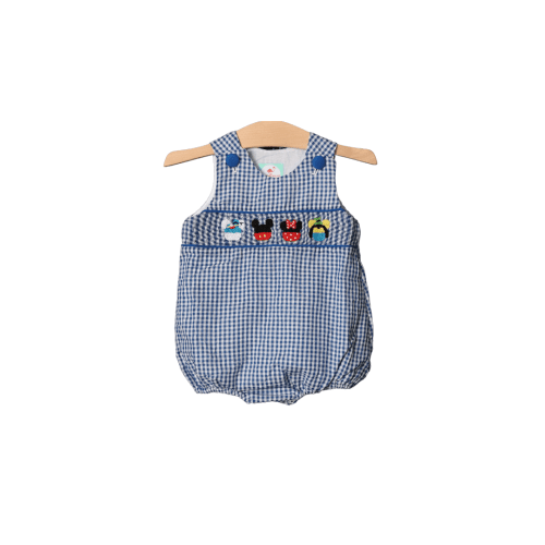 Smocked Mouse and Friends Blue Seersucker Bubble